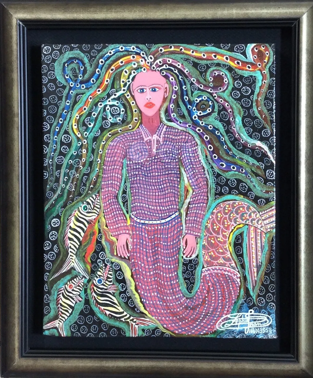 Frantz Zephirin 10"x8" Mermaid 2018 Oil on Canvas Painting Framed #3MFN