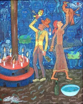 Frantz Zephirin 10"x8" Voodoo Ceremony 2018 Oil on Canvas #1MFN