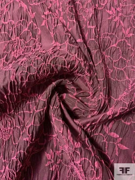 French Crinkle Textured Floral Stretch Brocade - Pink / Black