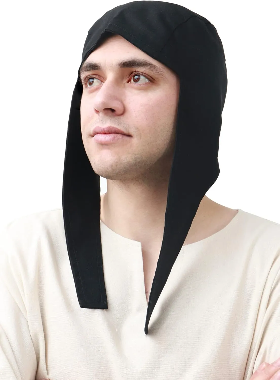 FURPHI Medieval Coif Cap Linen Hats with Ear Flaps Renaissance Bonnet Halloween Christmas Costume