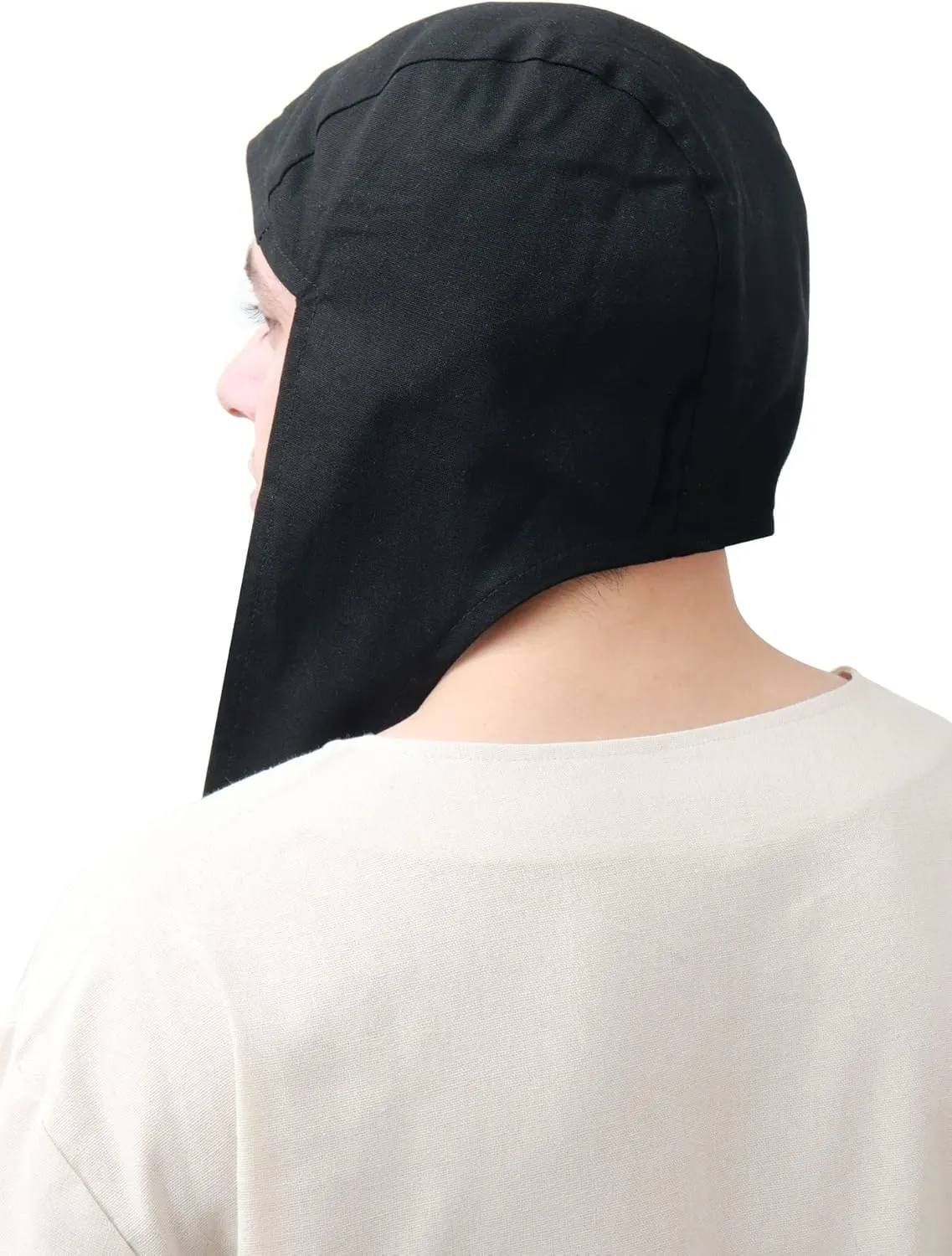FURPHI Medieval Coif Cap Linen Hats with Ear Flaps Renaissance Bonnet Halloween Christmas Costume