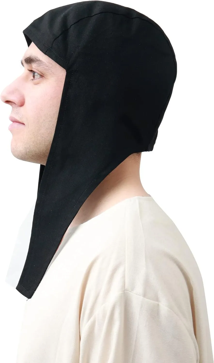FURPHI Medieval Coif Cap Linen Hats with Ear Flaps Renaissance Bonnet Halloween Christmas Costume