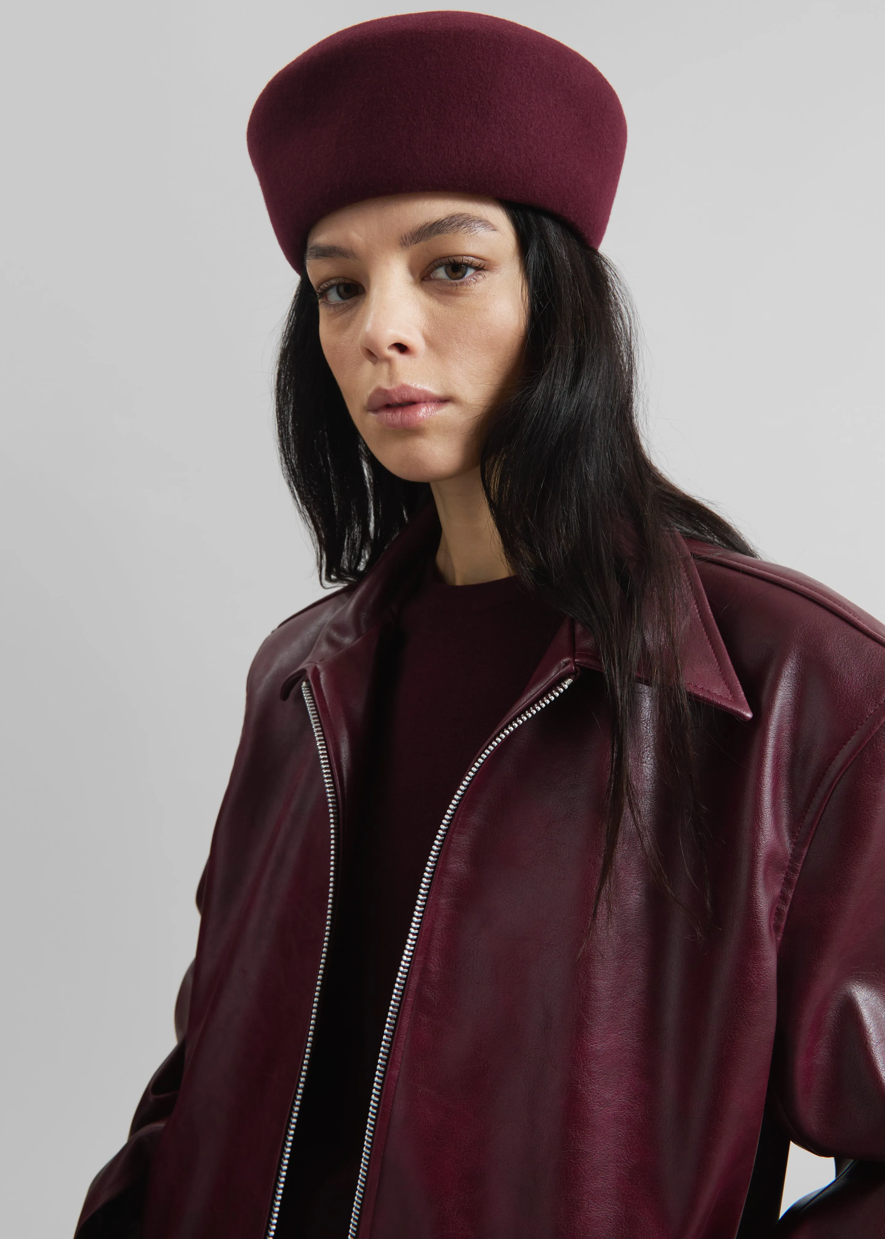 Garbo Pillbox Hat - Burgundy