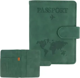 Green RFID Protected Passport Wallet, Unisex Adults Travel Accessory - Passport Case, Faux Leather, Bi-Fold, Magnetic Closure, 4.3 x 5.9 Inches