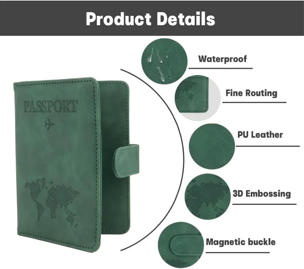 Green RFID Protected Passport Wallet, Unisex Adults Travel Accessory - Passport Case, Faux Leather, Bi-Fold, Magnetic Closure, 4.3 x 5.9 Inches