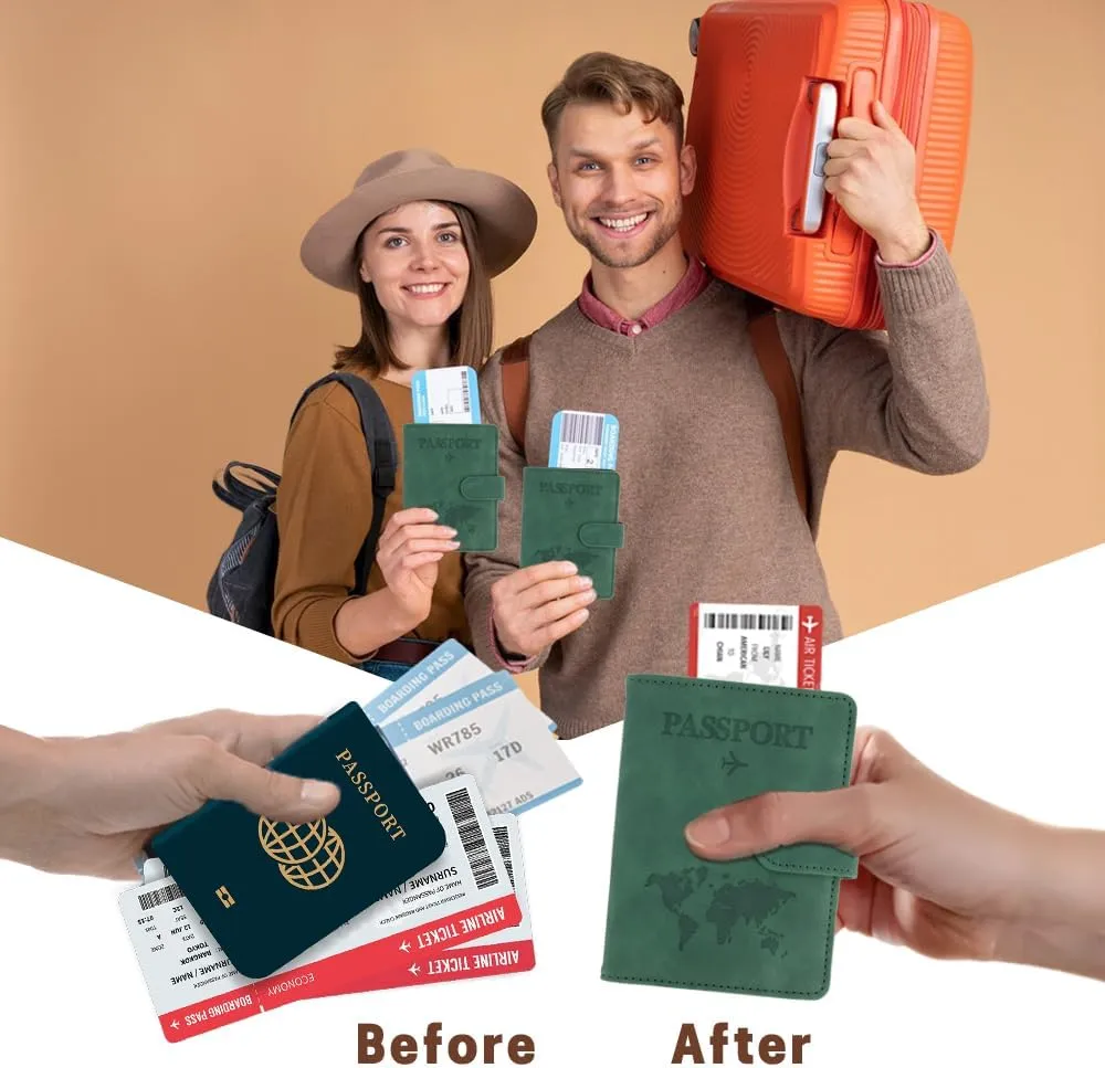 Green RFID Protected Passport Wallet, Unisex Adults Travel Accessory - Passport Case, Faux Leather, Bi-Fold, Magnetic Closure, 4.3 x 5.9 Inches