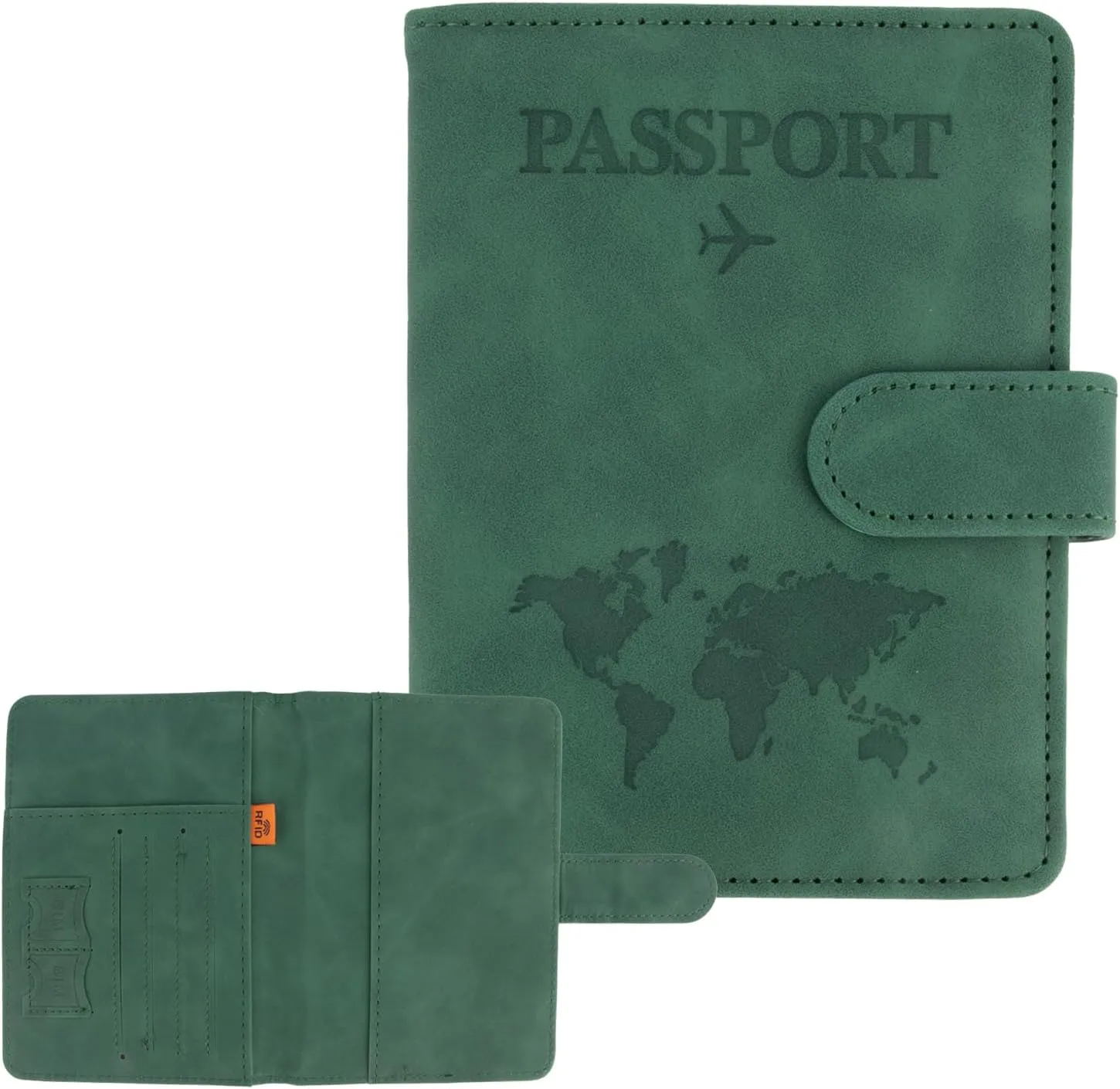 Green RFID Protected Passport Wallet, Unisex Adults Travel Accessory - Passport Case, Faux Leather, Bi-Fold, Magnetic Closure, 4.3 x 5.9 Inches