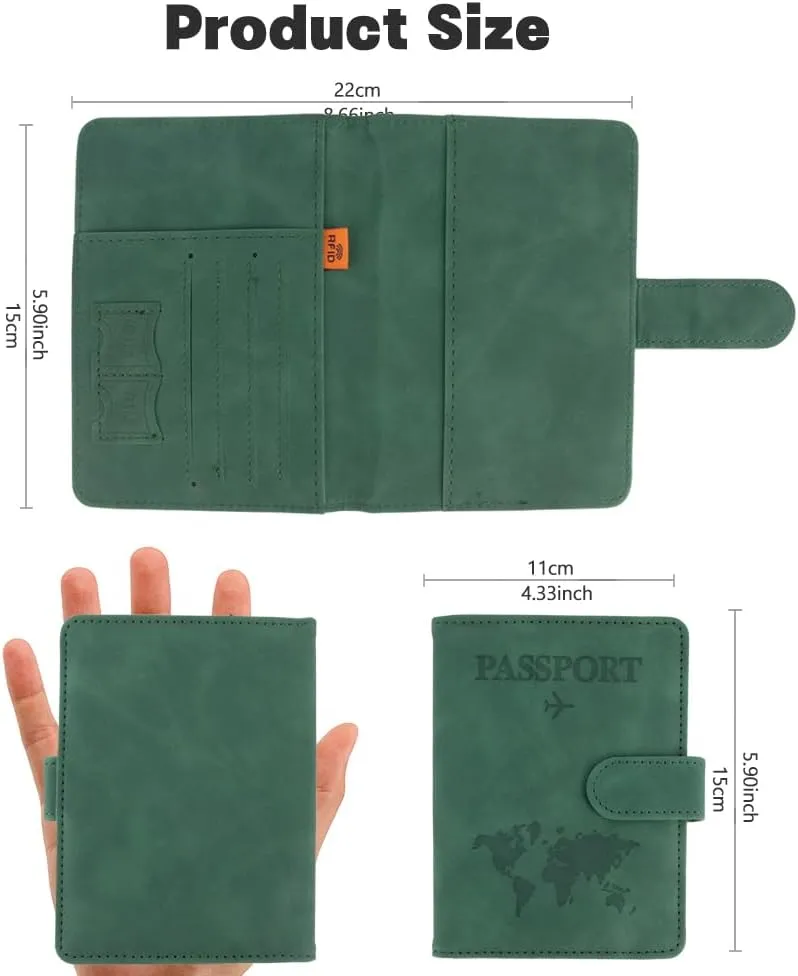 Green RFID Protected Passport Wallet, Unisex Adults Travel Accessory - Passport Case, Faux Leather, Bi-Fold, Magnetic Closure, 4.3 x 5.9 Inches