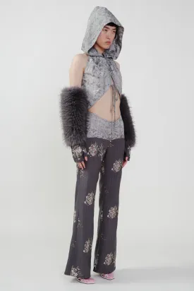 Grey Faux Fur and Embrodary Gloves