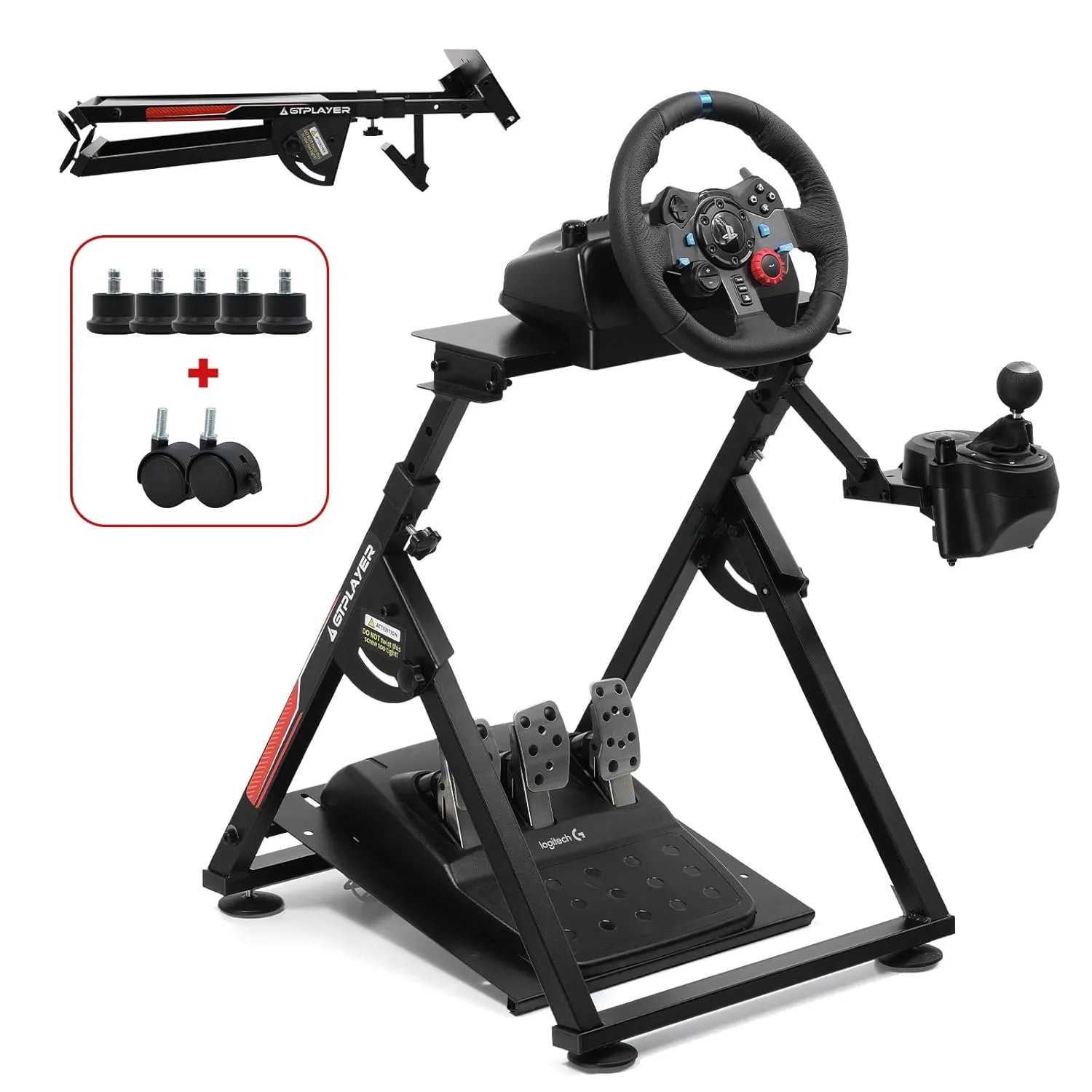 GTPLAYER Sim Racing Wheel Stand Simulator Cockpit Gaming Wheel Stand Racing Steering Shifter Mount fit for Logitech G920 G923 G25 G27 G29 Thrustmaster T330TS Wheel Pedals NOT Included (Deep Black)