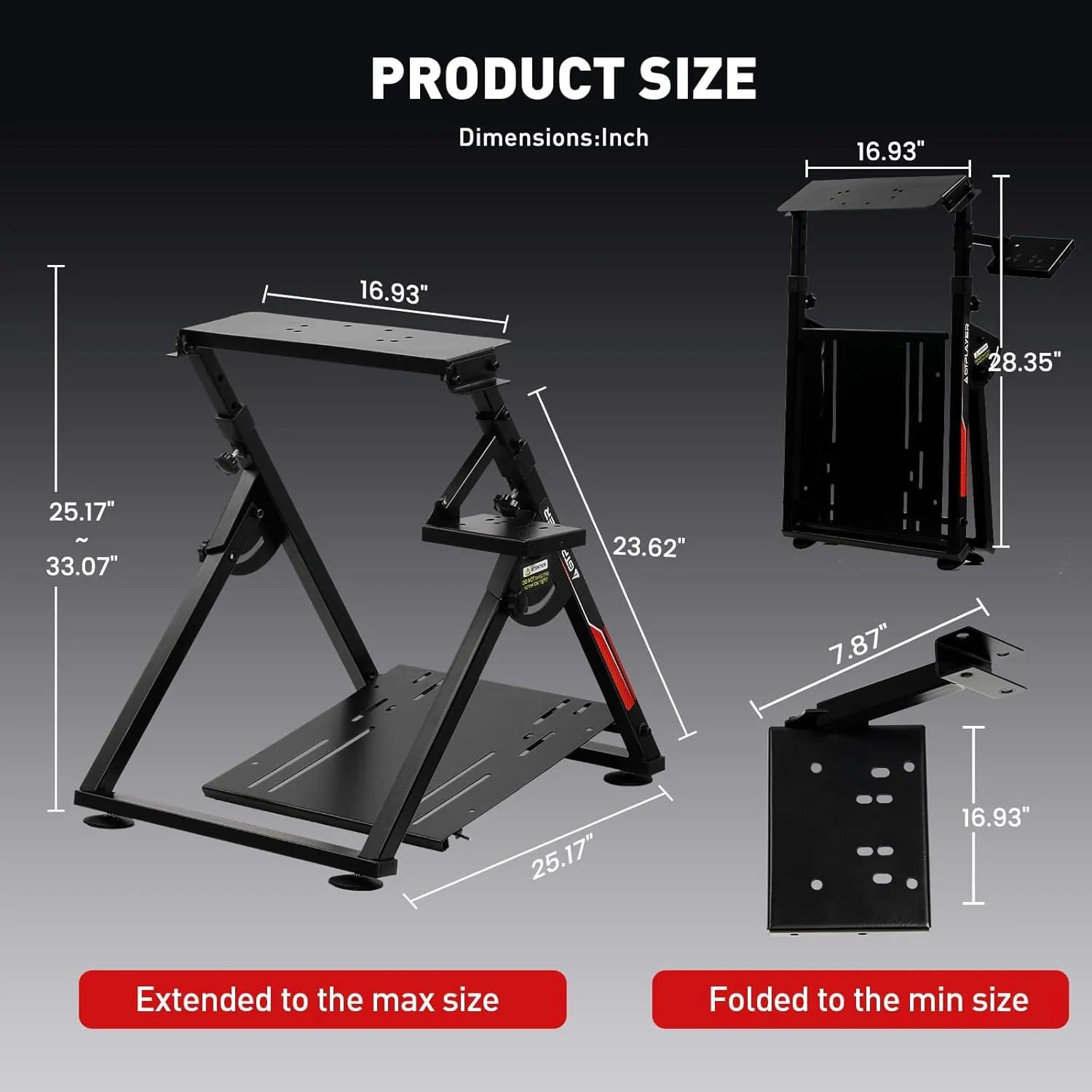 GTPLAYER Sim Racing Wheel Stand Simulator Cockpit Gaming Wheel Stand Racing Steering Shifter Mount fit for Logitech G920 G923 G25 G27 G29 Thrustmaster T330TS Wheel Pedals NOT Included (Deep Black)