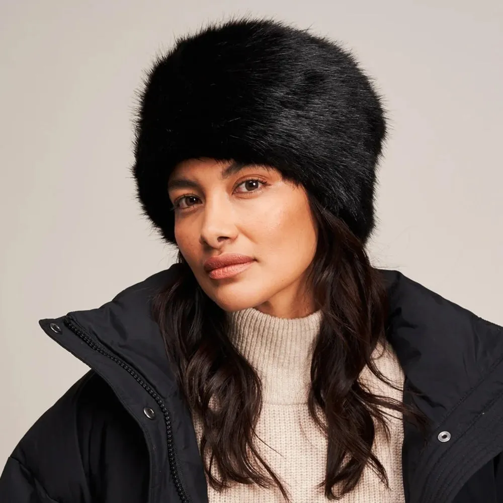 Helen Moore Womens Faux Fur Winter Pillbox Hat - Black