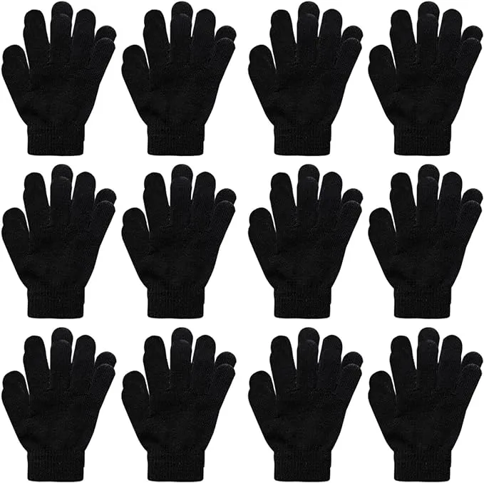 HiFEN® 12 Pairs Kids Magic Gloves Stretchy Winter Warm Magic Gloves kids Full Finger Thermal Gloves Kids For Boys Girls One Size