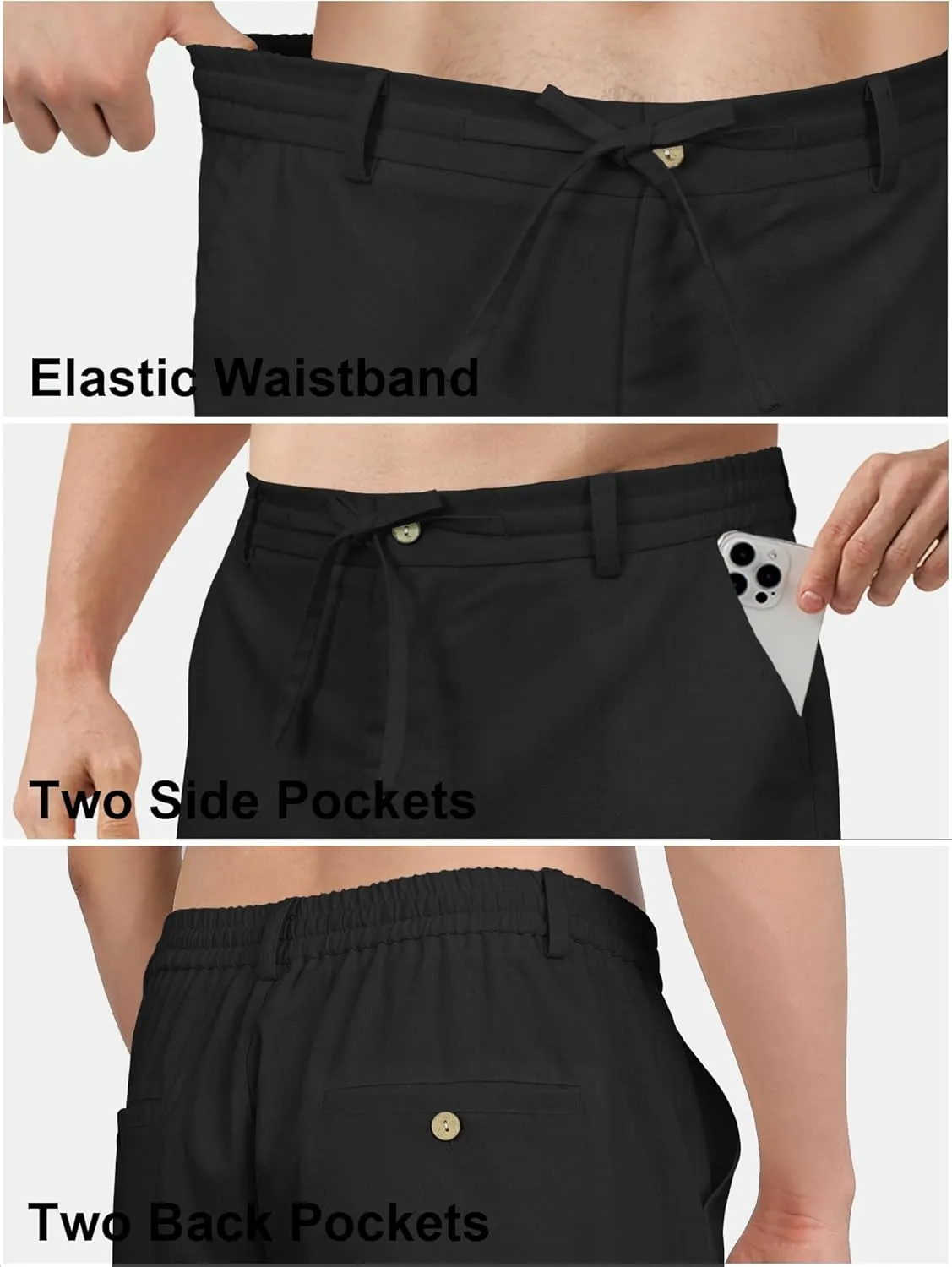 HOTake Men's Linen Dress Pants Casual Flat Front Linen Trousers Summer Beach Pants