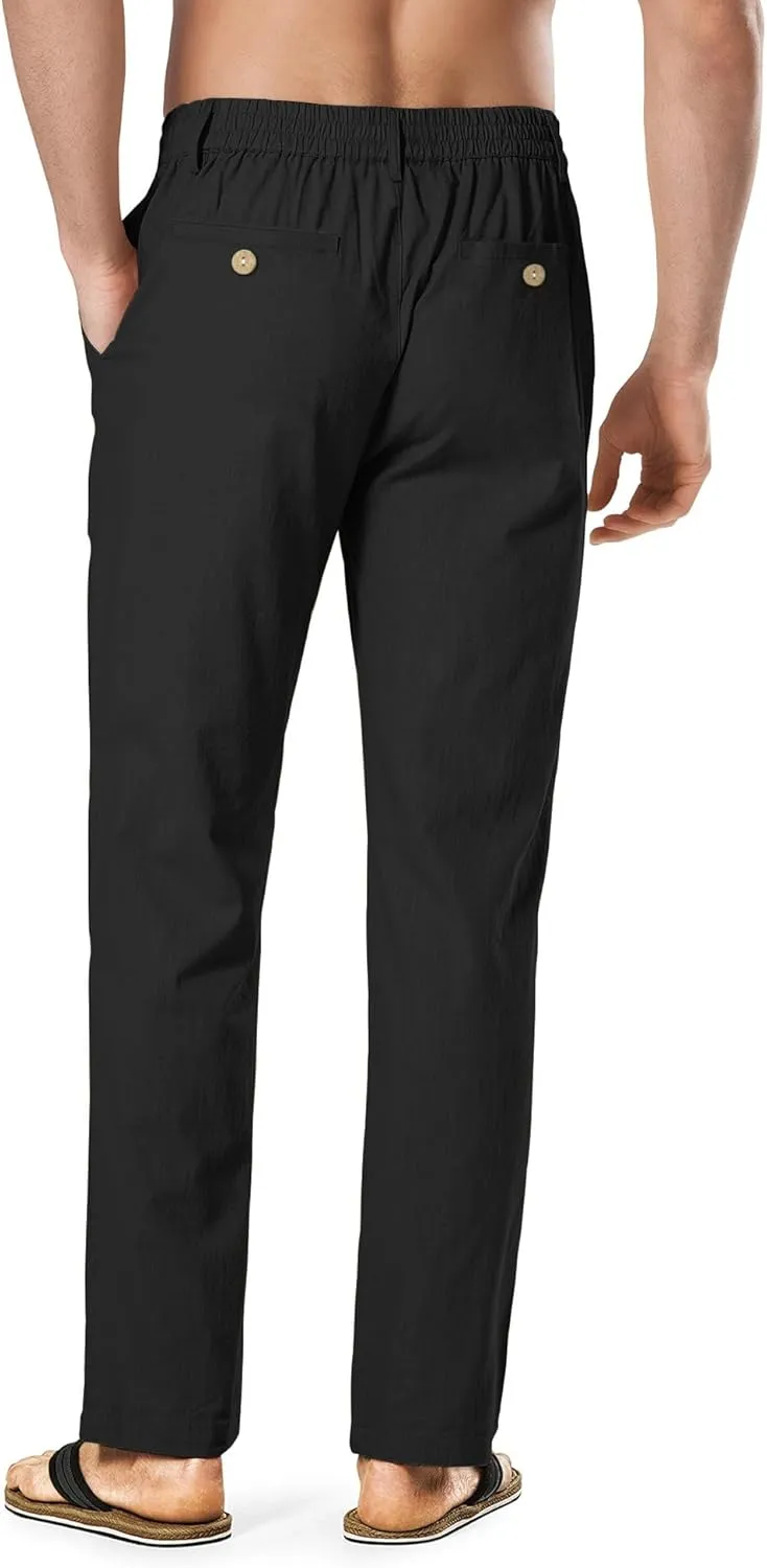 HOTake Men's Linen Dress Pants Casual Flat Front Linen Trousers Summer Beach Pants