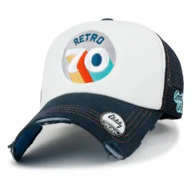 ililily Retro Embroidery Baseball Cap Vintage Distressed Cotton Sponge Trucker Hat