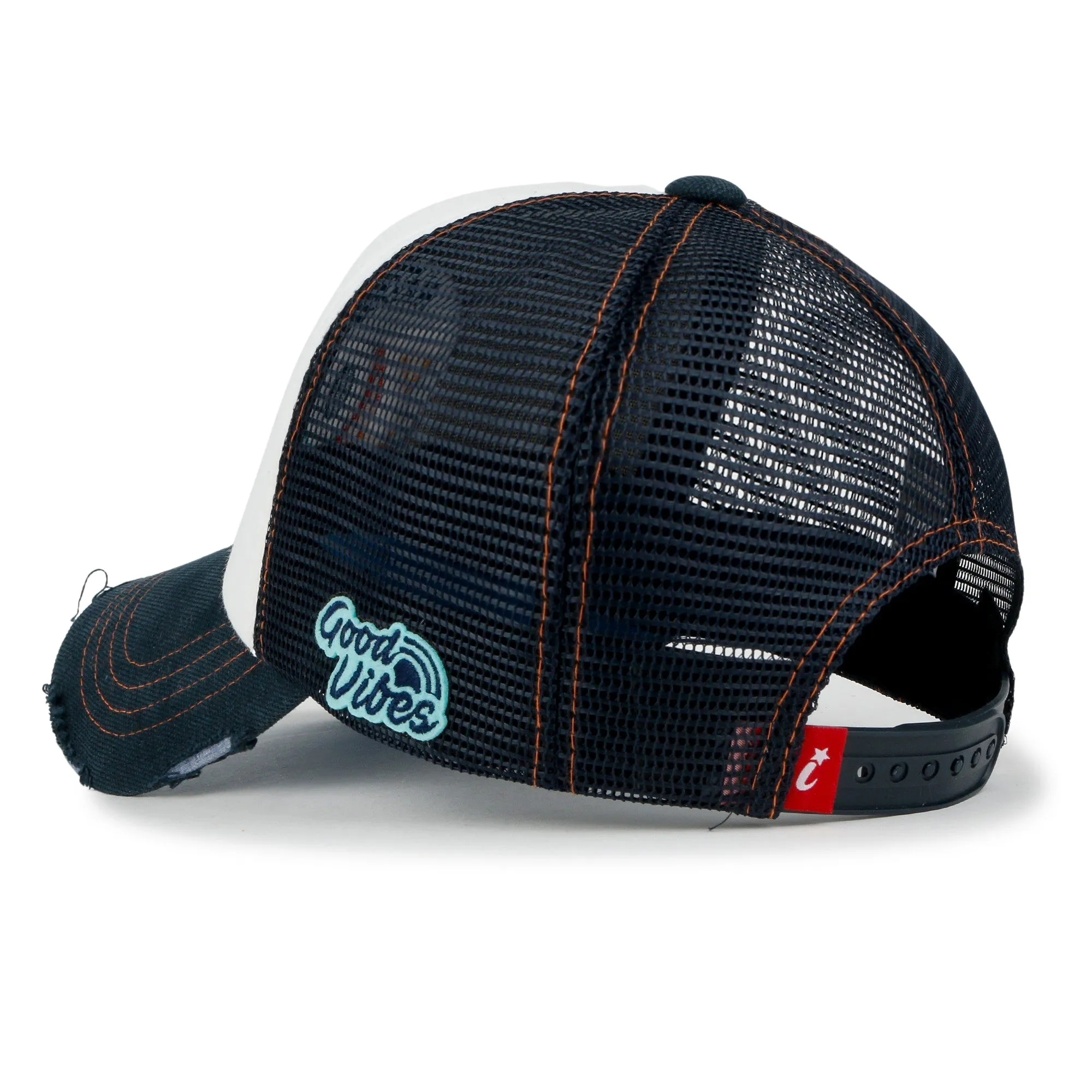 ililily Retro Embroidery Baseball Cap Vintage Distressed Cotton Sponge Trucker Hat