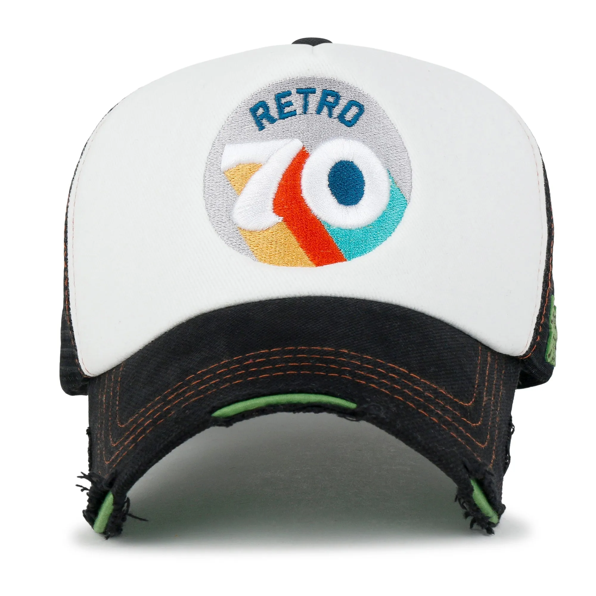ililily Retro Embroidery Baseball Cap Vintage Distressed Cotton Sponge Trucker Hat