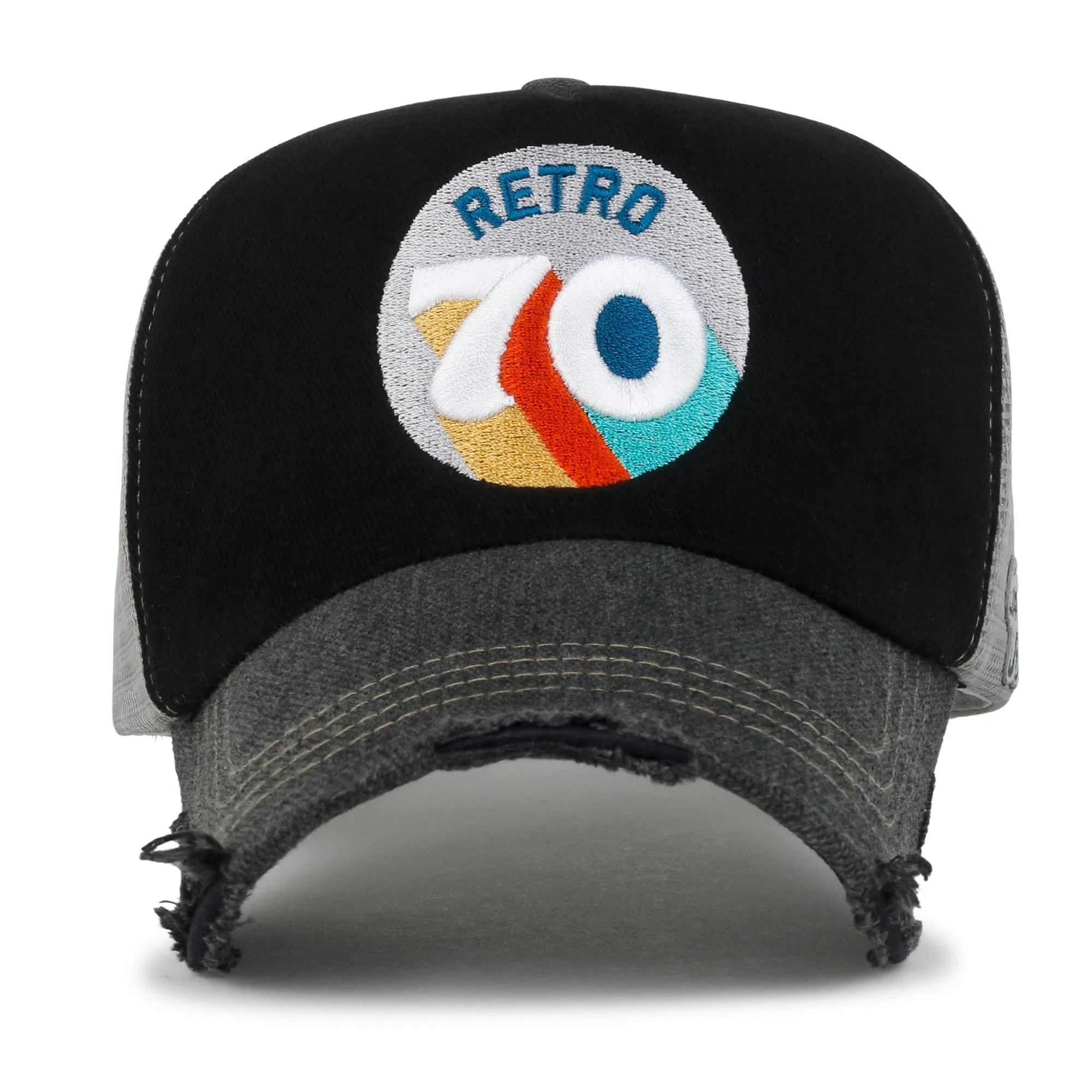 ililily Retro Embroidery Baseball Cap Vintage Distressed Cotton Sponge Trucker Hat
