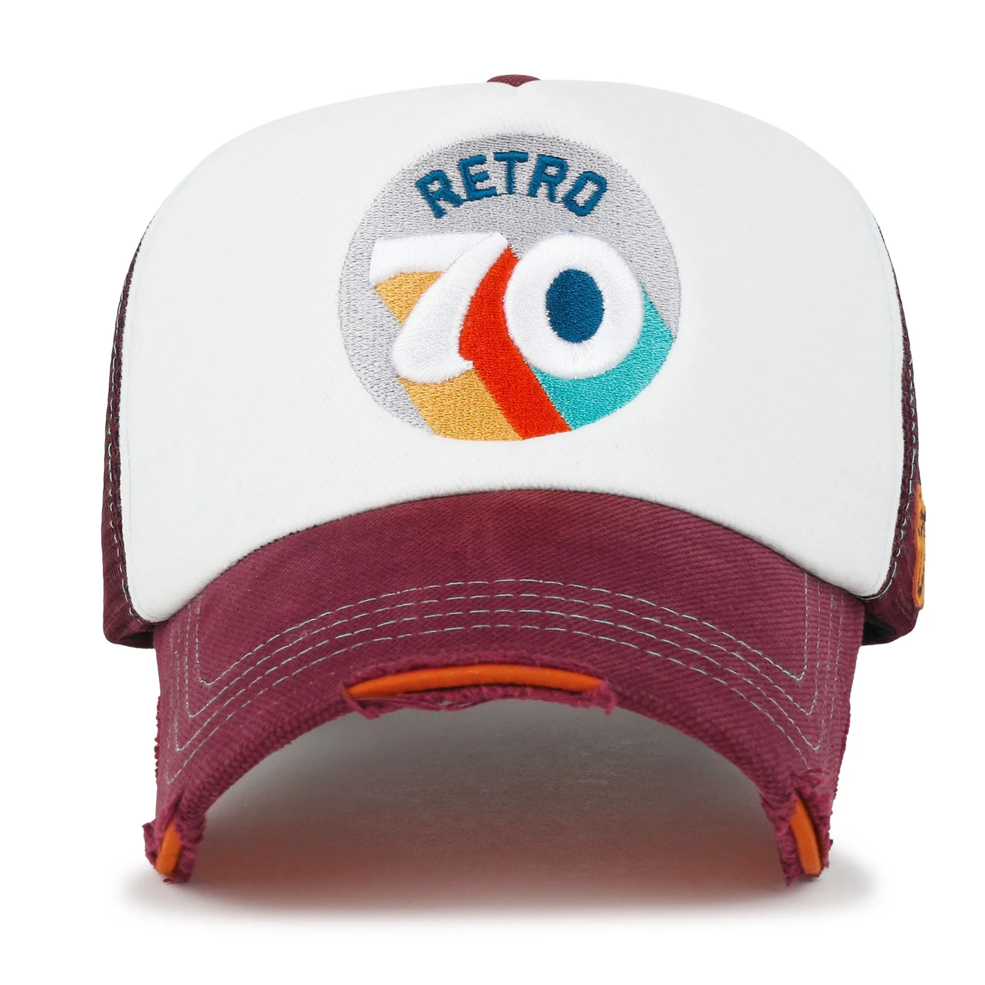 ililily Retro Embroidery Baseball Cap Vintage Distressed Cotton Sponge Trucker Hat