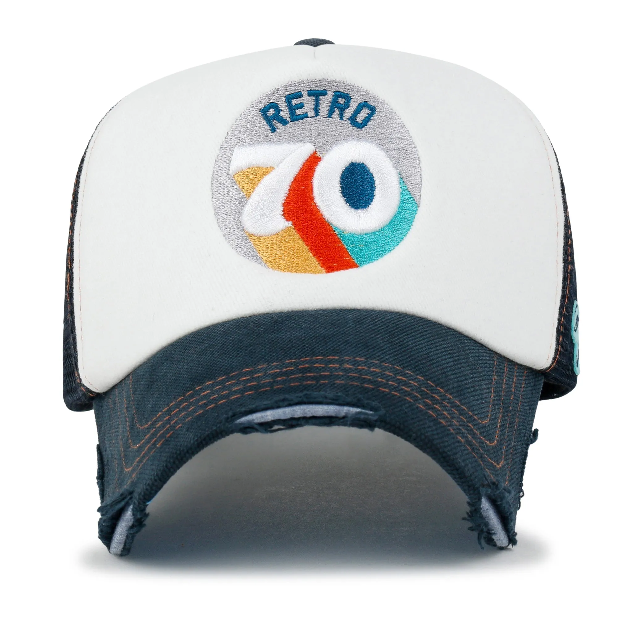 ililily Retro Embroidery Baseball Cap Vintage Distressed Cotton Sponge Trucker Hat