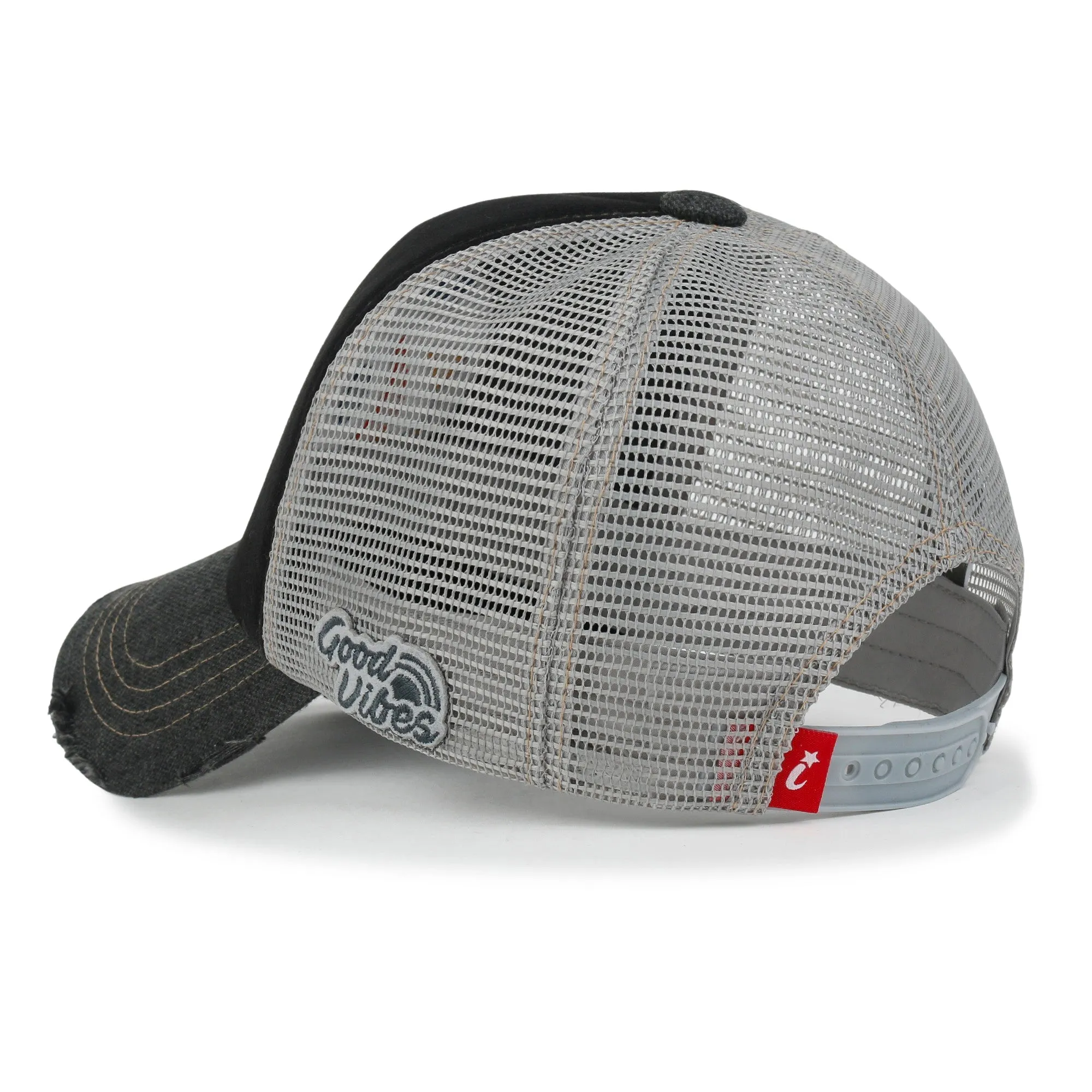 ililily Retro Embroidery Baseball Cap Vintage Distressed Cotton Sponge Trucker Hat