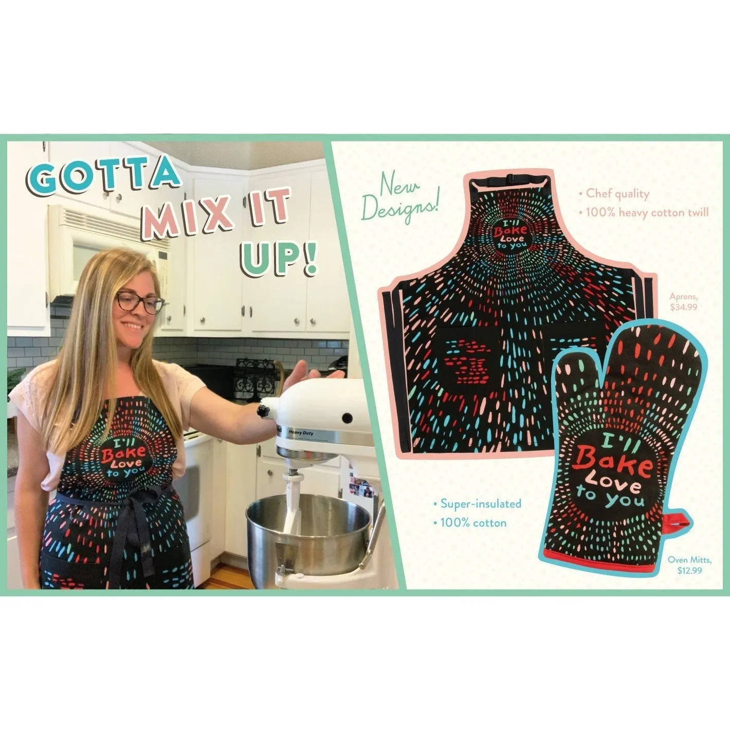 I'll Bake Love To You Funny Cooking and BBQ Apron Unisex 2 Pockets Adjustable Strap 100% Cotton | BlueQ at GetBullish