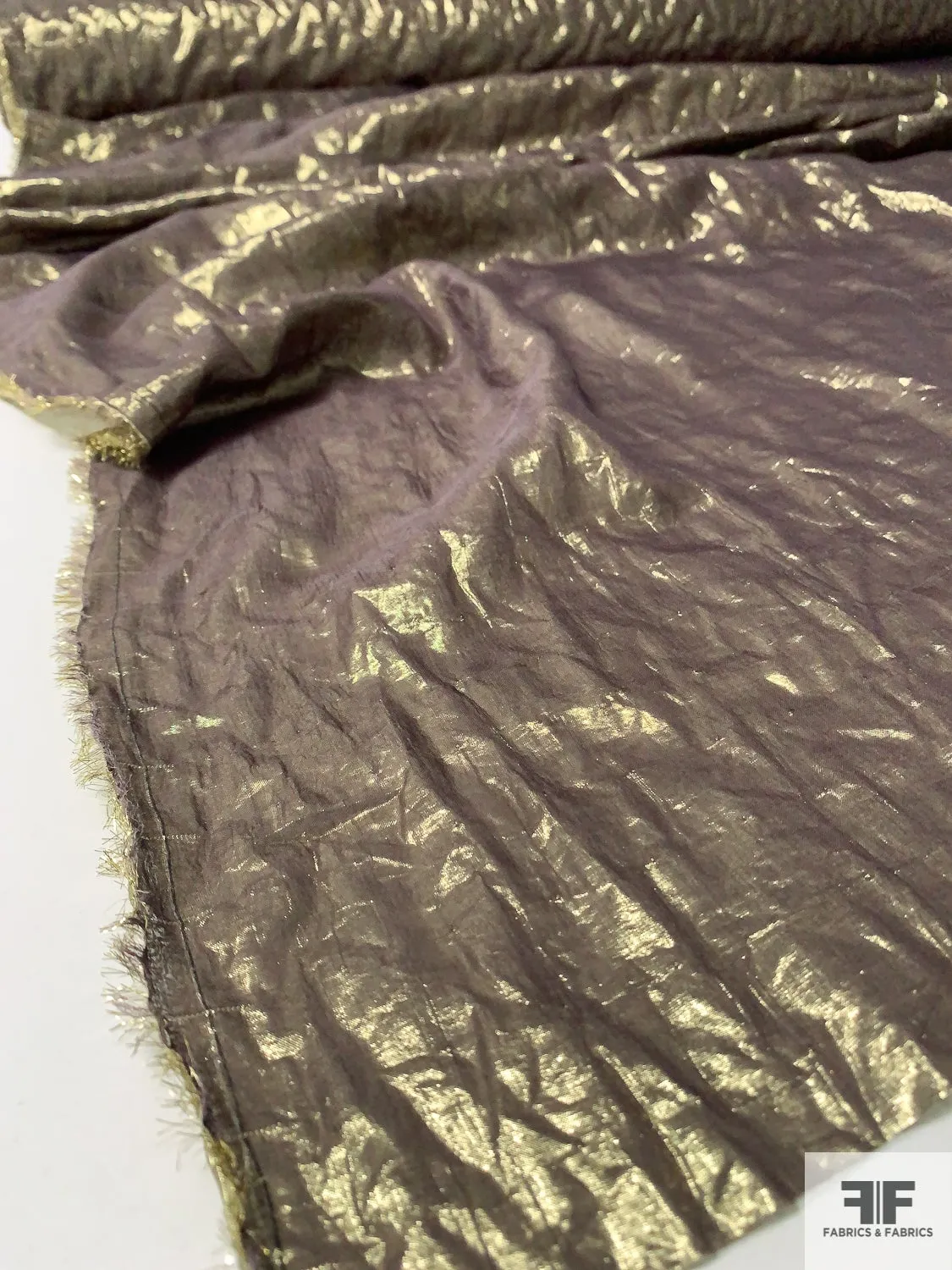 Italian 2-Ply Stitched Lamé on Silk Chiffon - Gold / Dusty Purple