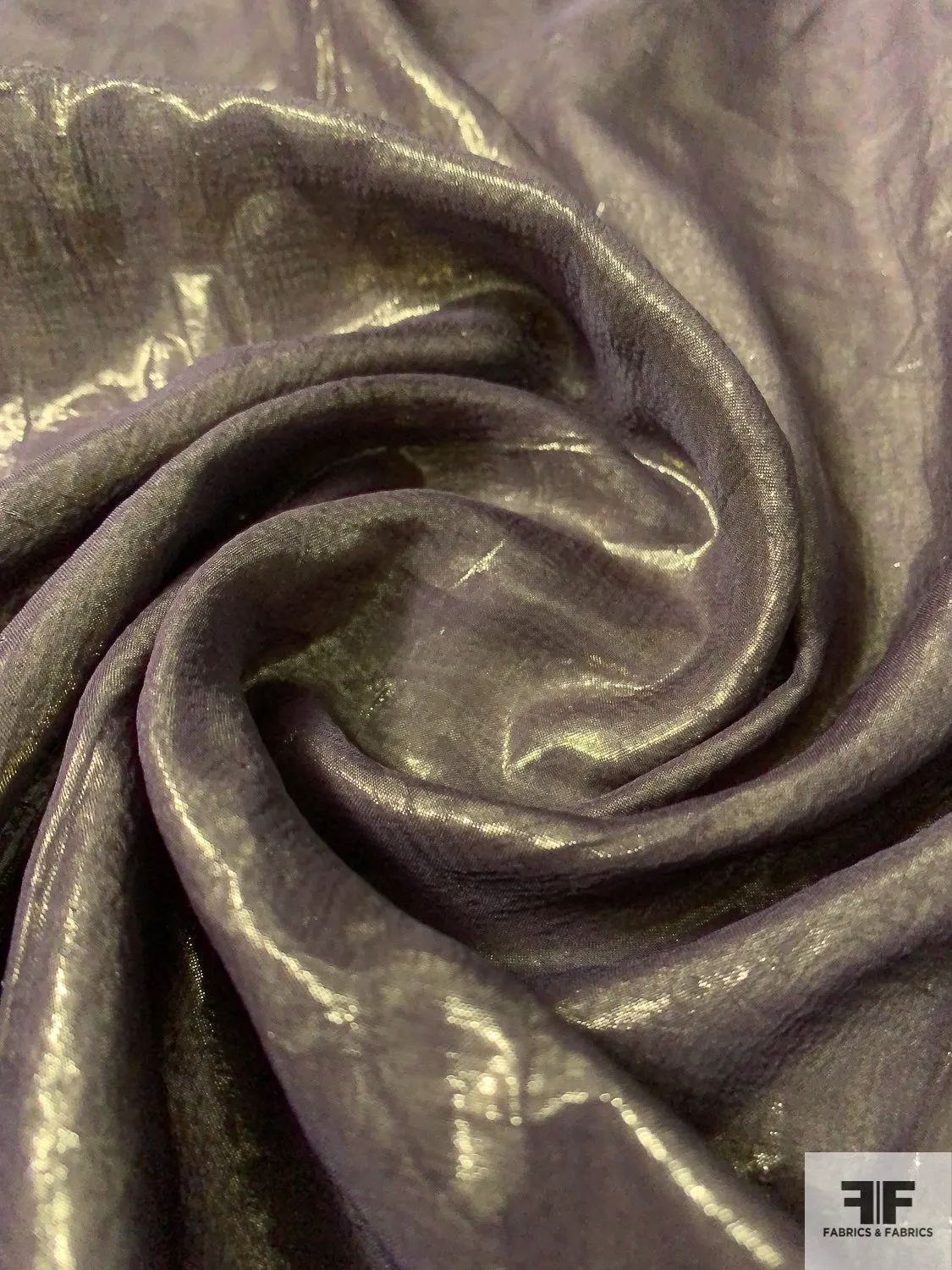 Italian 2-Ply Stitched Lamé on Silk Chiffon - Gold / Dusty Purple