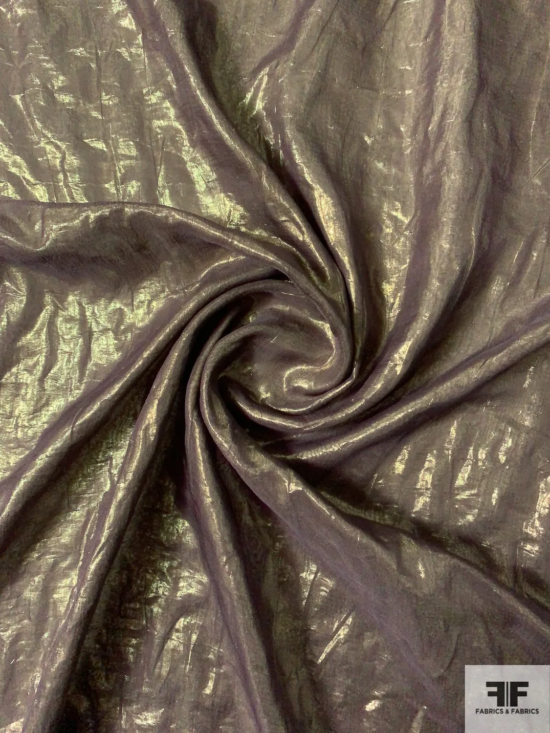 Italian 2-Ply Stitched Lamé on Silk Chiffon - Gold / Dusty Purple