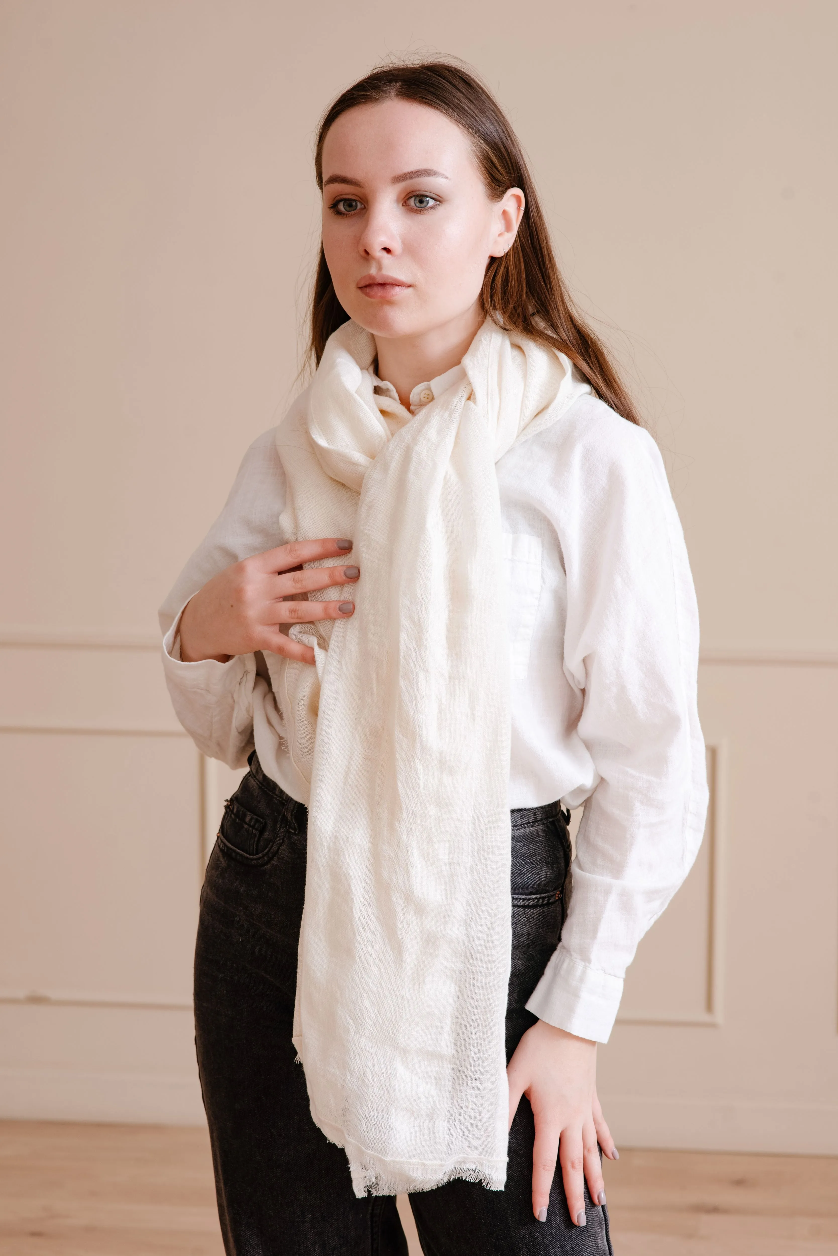 Ivory linen scarf