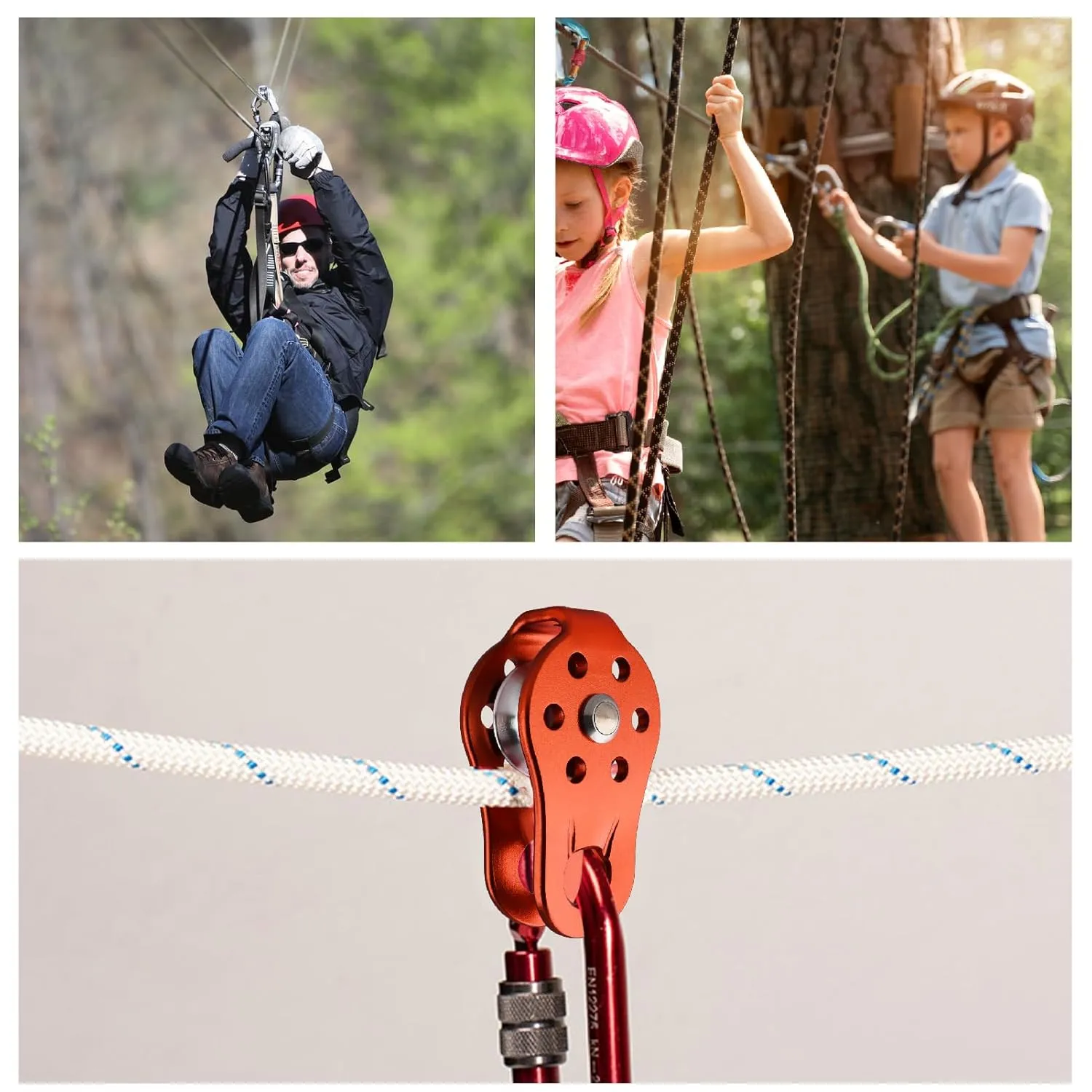 JEELAD 26kN Climbing Pulley Aluminum Alloy Rescue Pulley Single Sheave for Hauling Outdoor Zipline Climbing Rigging