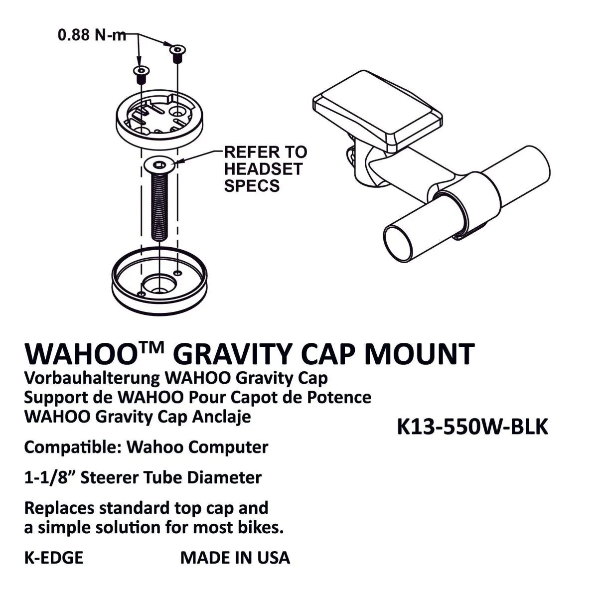 K-Edge Wahoo Elemnt/Bolt, Stem Cap Gravity Cap Computer Mount