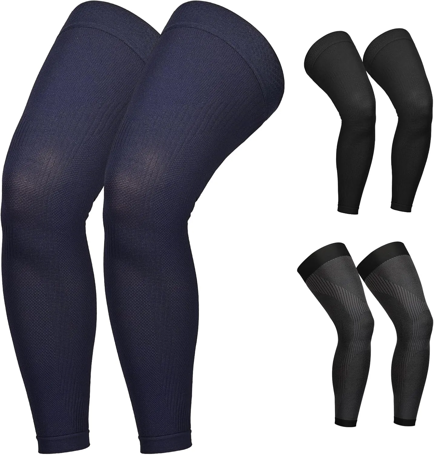 KEKING Full Leg Compression Sleeves, Unisex, Thigh High Compression Stocking 20-30mmHg Graduated Support for Thigh Calf Knee, Running, Basketball, Reduce Varicose Veins and Swelling, Navy Blue XXL