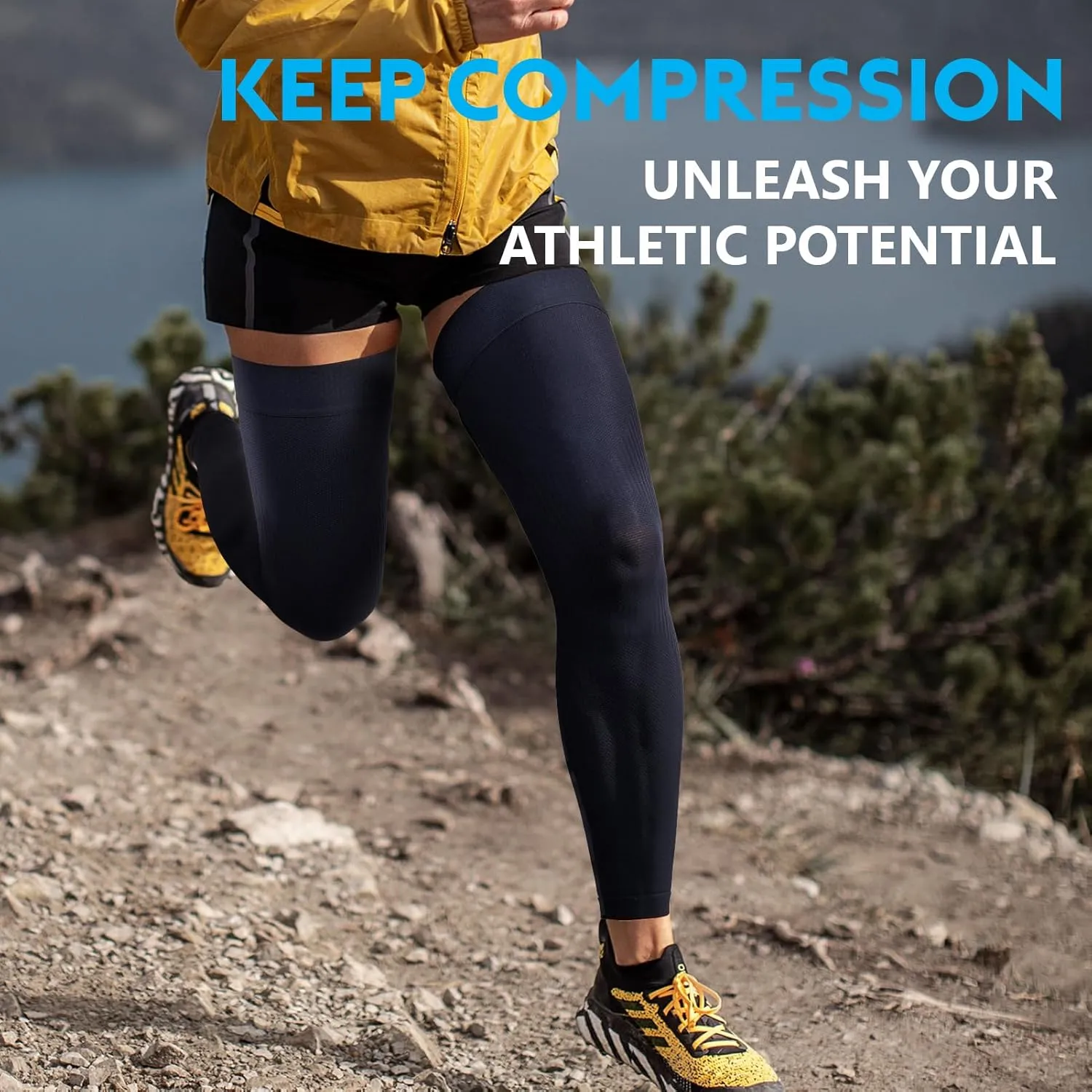 KEKING Full Leg Compression Sleeves, Unisex, Thigh High Compression Stocking 20-30mmHg Graduated Support for Thigh Calf Knee, Running, Basketball, Reduce Varicose Veins and Swelling, Navy Blue XXL