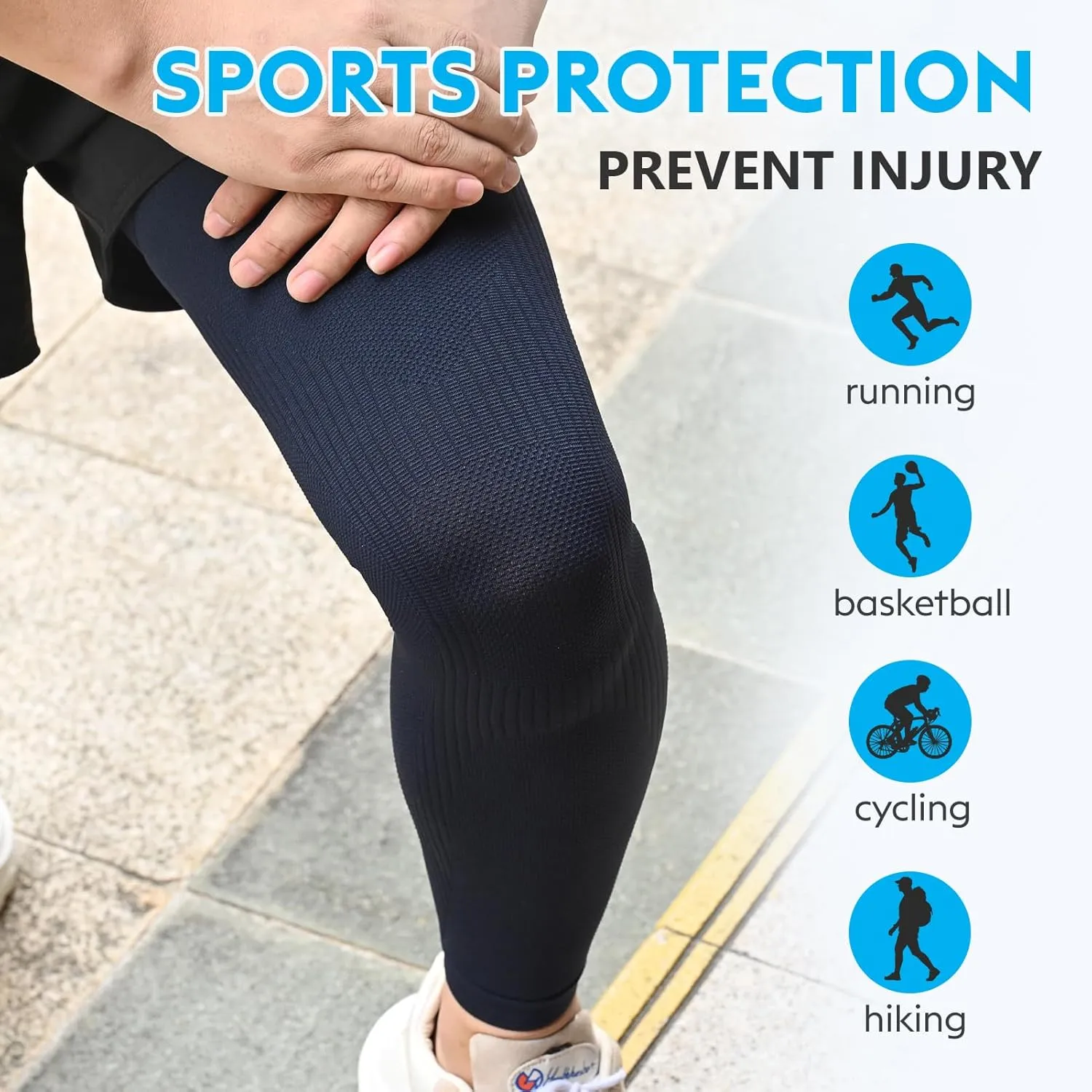 KEKING Full Leg Compression Sleeves, Unisex, Thigh High Compression Stocking 20-30mmHg Graduated Support for Thigh Calf Knee, Running, Basketball, Reduce Varicose Veins and Swelling, Navy Blue XXL