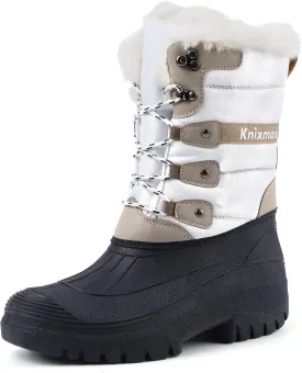 Knixmax Women's Winter Snow Boots Waterproof Mid Calf Booties Fur Lined Warm Outdoor Insulated Mucker Yard Skiing Hiking Boots