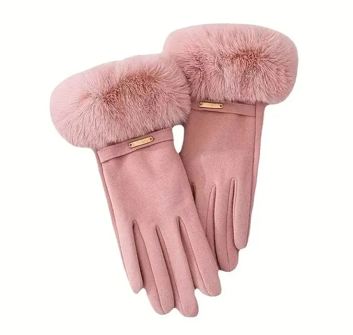 Lady Mittens Furry Winter Full Finger Warm Touching Screen Keep Warm Outdoor Thermal Gloves Furry Gloves