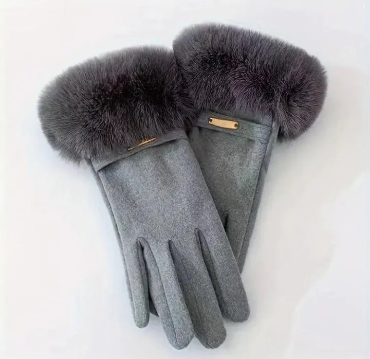 Lady Mittens Furry Winter Full Finger Warm Touching Screen Keep Warm Outdoor Thermal Gloves Furry Gloves