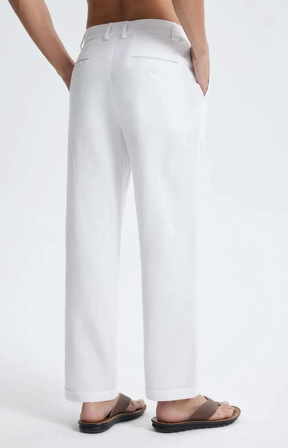 Libin Men's Linen Pants Elastic Waist Lightweight Casual Pants Comfy Summer Beach Travel Lounge Trousers with Pockets