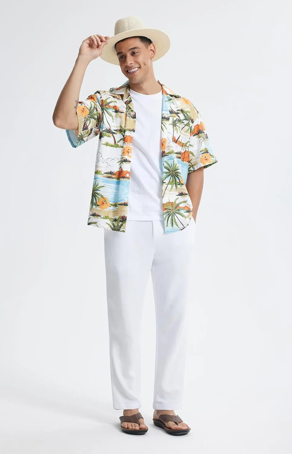 Libin Men's Linen Pants Elastic Waist Lightweight Casual Pants Comfy Summer Beach Travel Lounge Trousers with Pockets