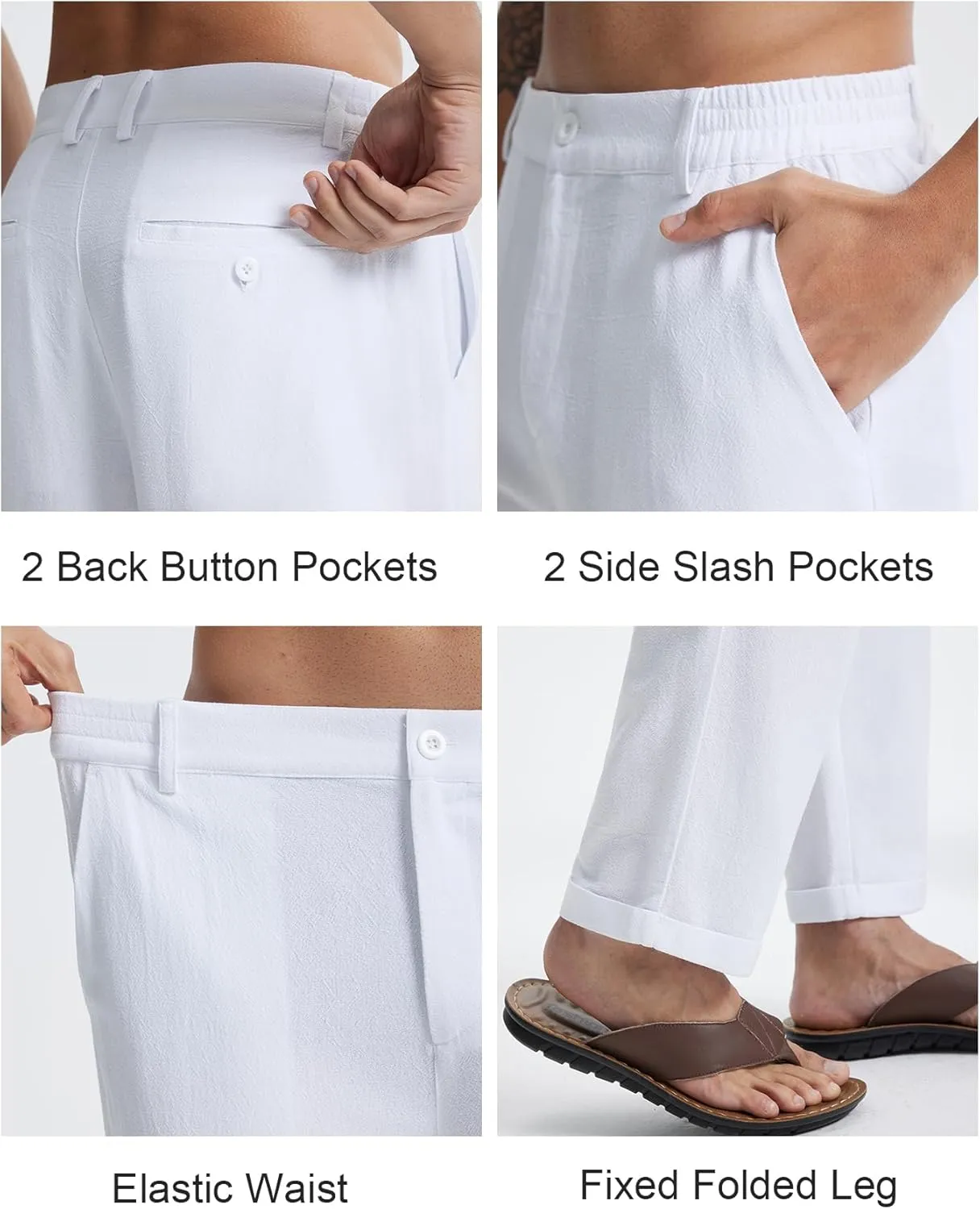 Libin Men's Linen Pants Elastic Waist Lightweight Casual Pants Comfy Summer Beach Travel Lounge Trousers with Pockets
