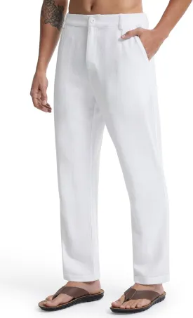 Libin Men's Linen Pants Elastic Waist Lightweight Casual Pants Comfy Summer Beach Travel Lounge Trousers with Pockets