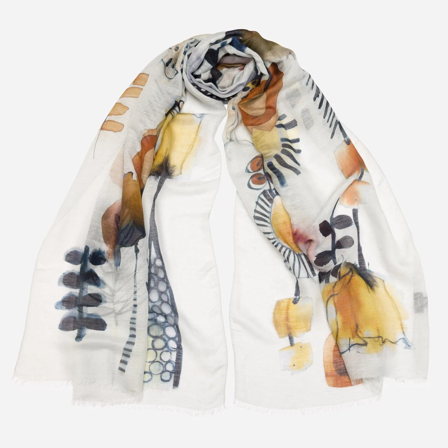 Lido - Modal Linen Scarf/Shawl - Ochre and Tangerine
