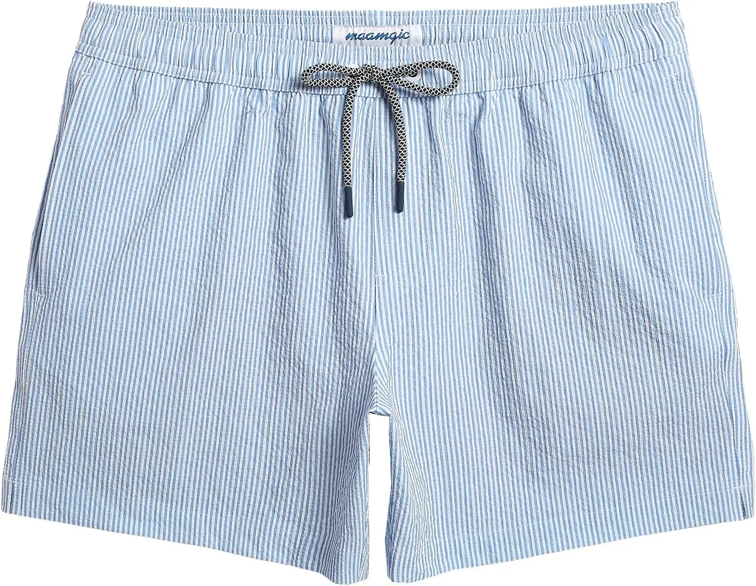 maamgic Men's Swim Trunks 5.5 inch Seersucker Beach Shorts Quick Dry Bathing Suits with Mesh Liner