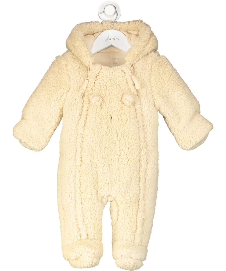 M&S Cream Teddy Fleece Pramsuit 3-6 Months