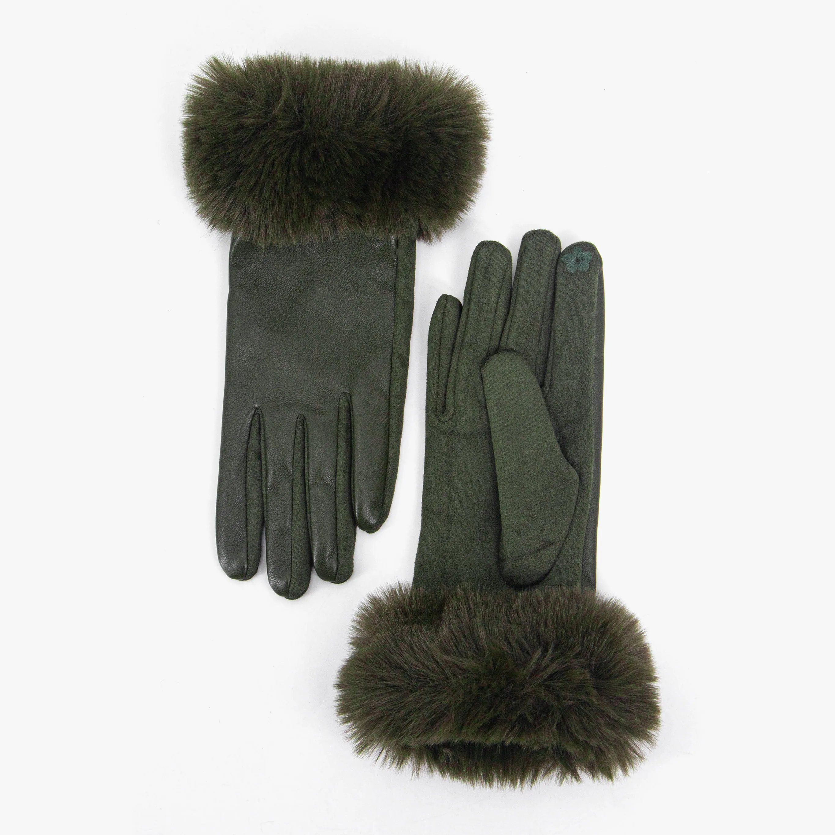 Maya Faux Fur Cuff Gloves - Khaki, PU