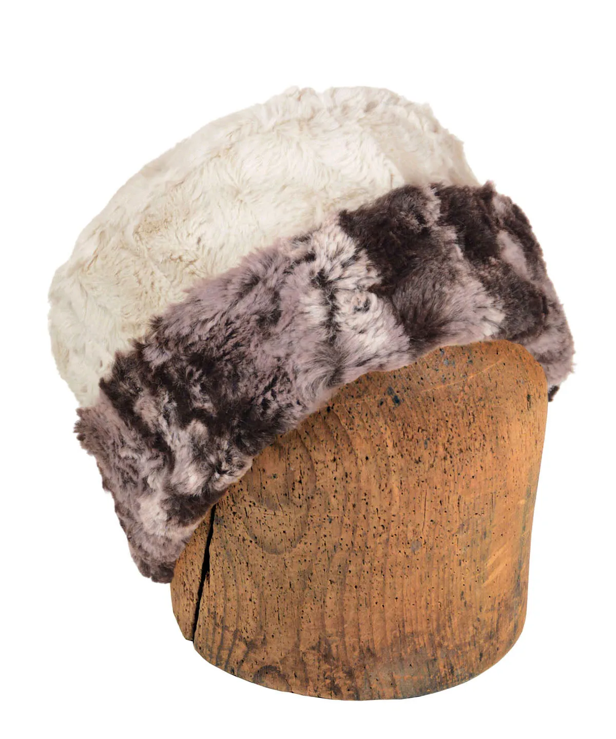 Men's Cuffed Pillbox, Reversible (Solid or Two-Tone) - Mocha Luxury Faux Fur