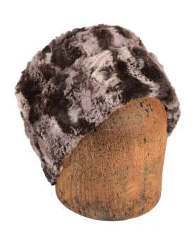 Men's Cuffed Pillbox, Reversible (Solid or Two-Tone) - Mocha Luxury Faux Fur