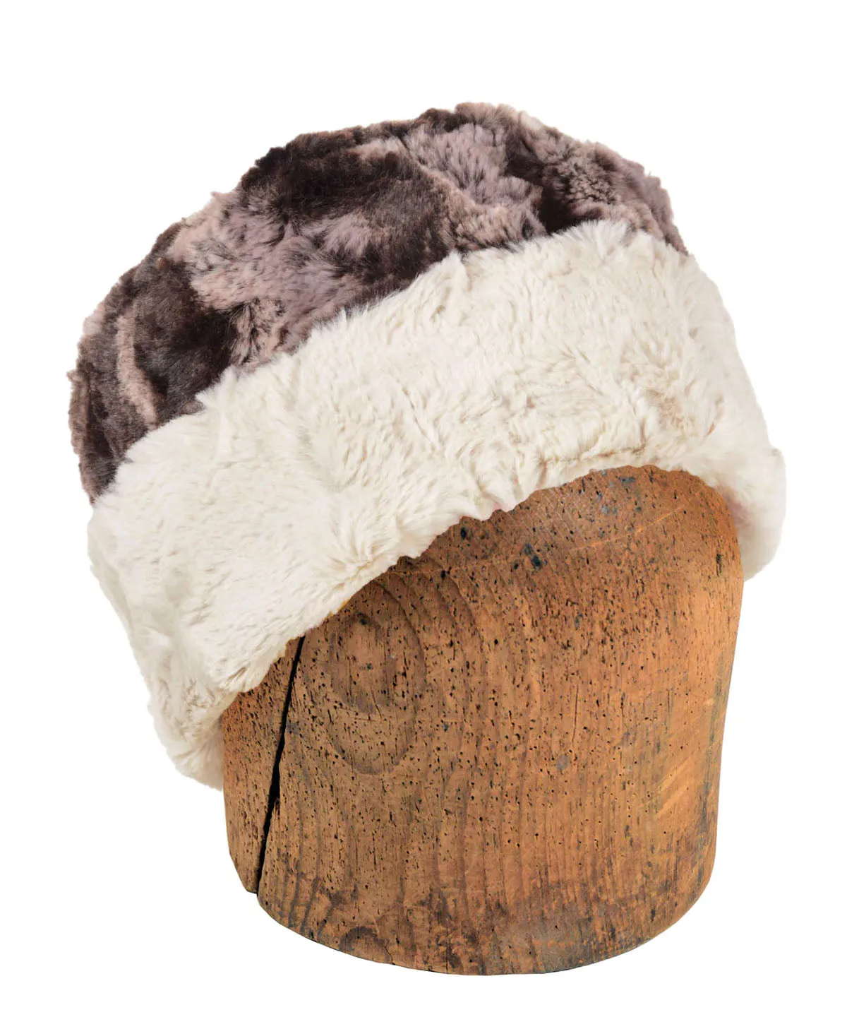 Men's Cuffed Pillbox, Reversible (Solid or Two-Tone) - Mocha Luxury Faux Fur